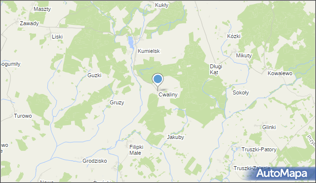 mapa Cwaliny, Cwaliny gmina Biała Piska na mapie Targeo